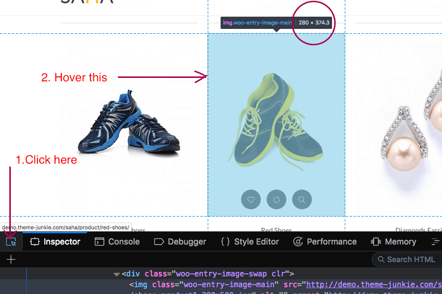 product image in browser console